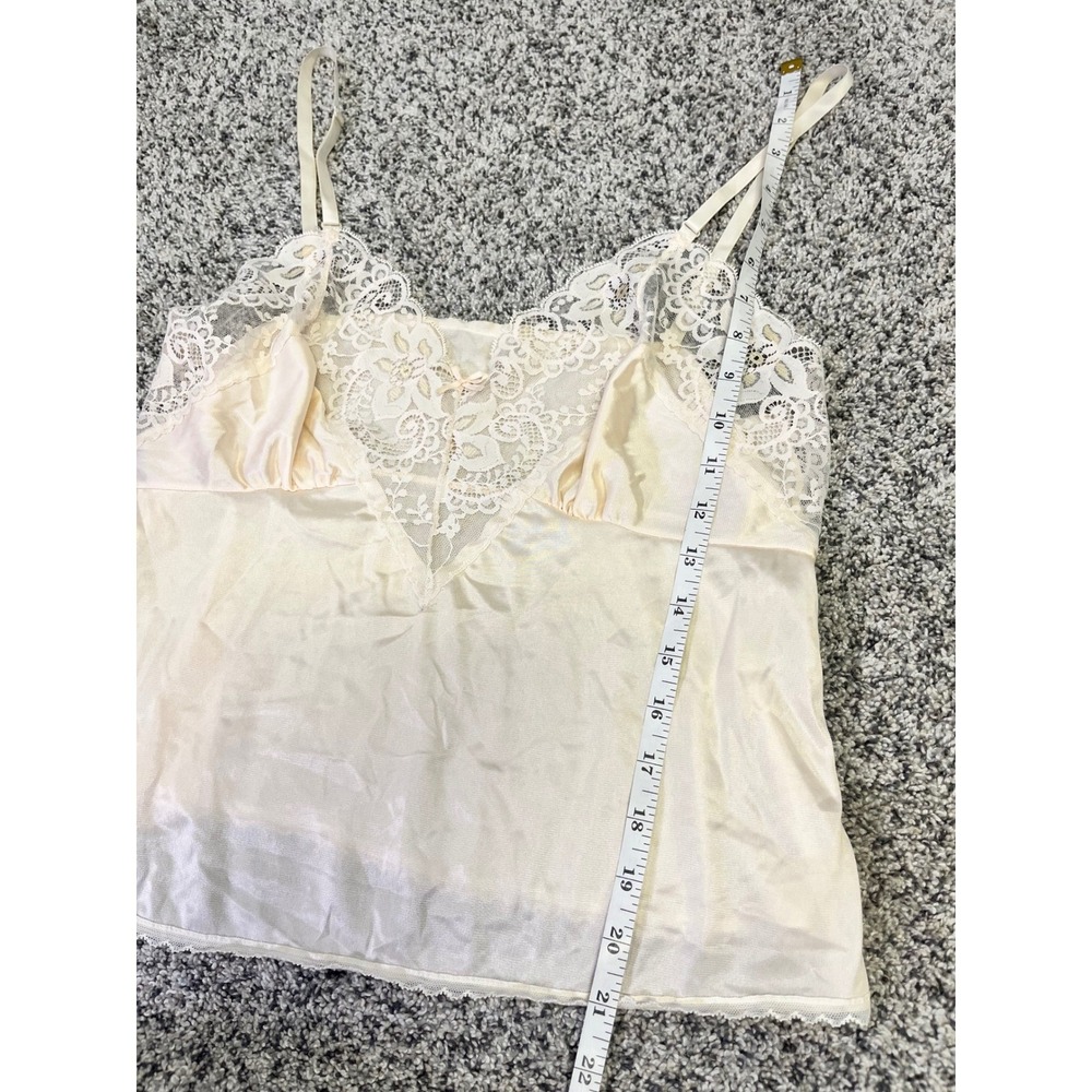 Y2K Vintage Ashley Taylor Lace Trim Cami Cropped Top Nylon Beige Lingerie Mediu - Picture 5 of 10